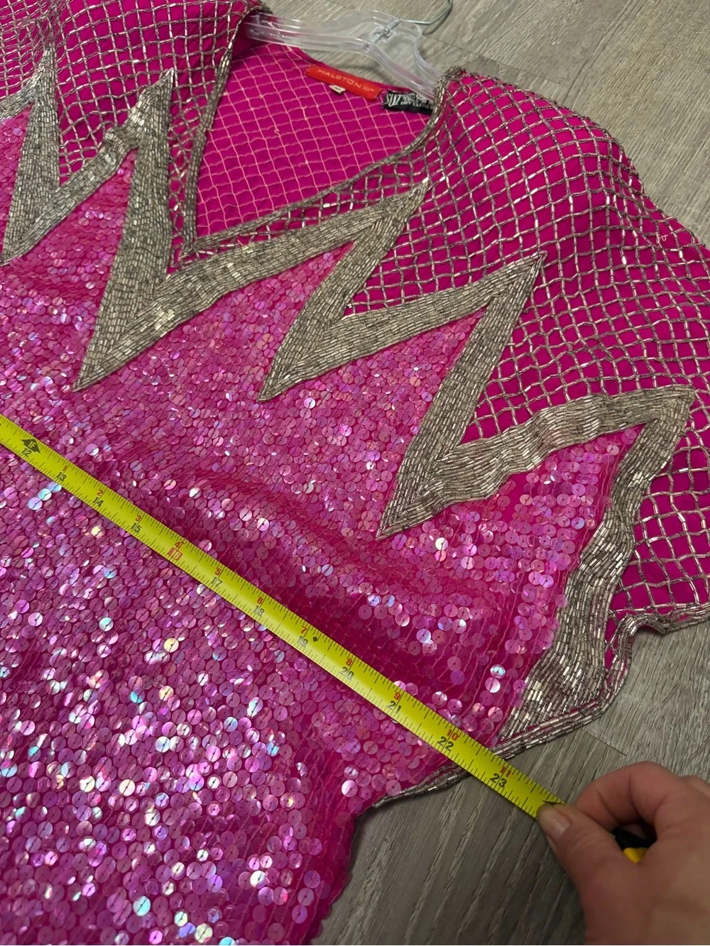 Vintage Halston III Magenta Sequin Tunic Top Sz M | 80s Silk Hand Embroidered